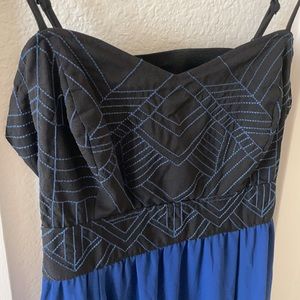 Black and Blue Embroidered Maxi Dress